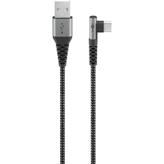 Goobay USB-C apa - USB-A apa 90 fokos Adat és töltő kábel - Szürke (2m) (64657)