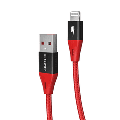 Blitzwolf BW-MF10 Pro USB-A apa - Lightning apa 2.0 Adat és töltő kábel - Piros (1.8m) (BW-MF10 PRO RED)