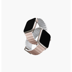 UNIQ Revix Premium Apple Watch S4/S5/S6/S7/S8/S9/SE/Ultra Szilikon Szíj 42/44/45/49mm - Rózsaszín/Fehér (UNIQ-45MM-REVPBPNKWHT)