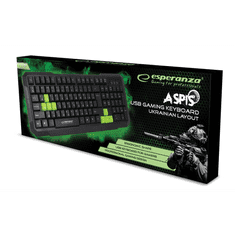 Esperanza ASPIS USB Gaming Billentyűzet ENG - Fekete/Zöld (EGK102G)