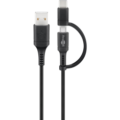 Goobay 71892 USB-A apa - microUSB-B/USB-C apa 2.0 Adat és töltő kábel - Fekete (71892)