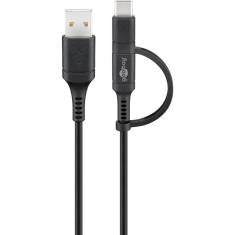 Goobay 71892 USB-A apa - microUSB-B/USB-C apa 2.0 Adat és töltő kábel - Fekete (71892)