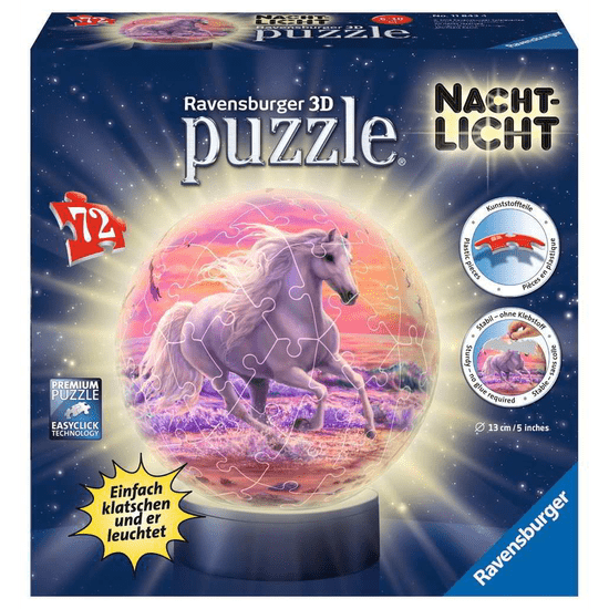 Ravensburger 3D Puzzle Éjszakai fény - lovak a tengerparton - 72 darabos (118434)