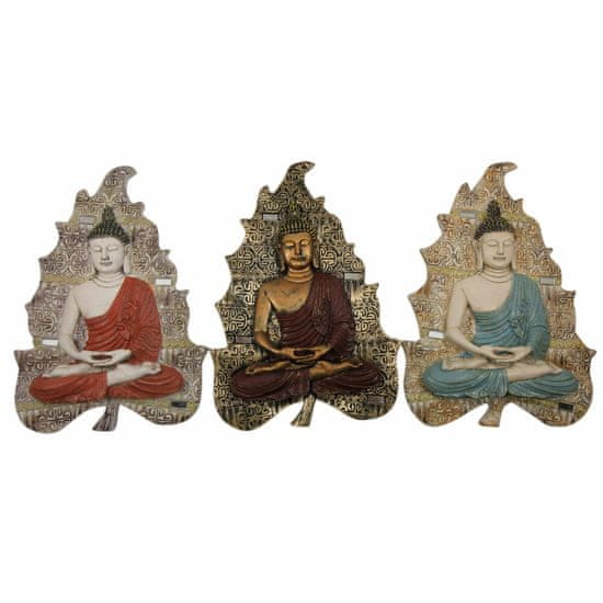 NEW Fali dekoráció DKD Lakberendezés Kék Piros Arany Buddha Keleti 19 x 3,1 x 26,5 cm (3 db)