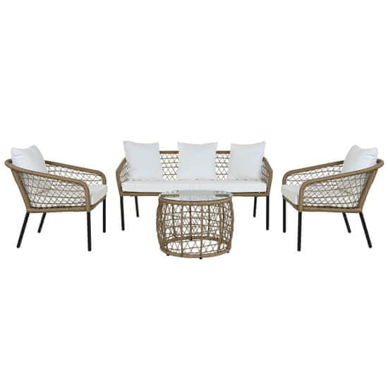 NEW Asztal és 3 szék DKD Home Decor Fehér 137 x 73,5 x 66,5 cm szintetikus rattan acél