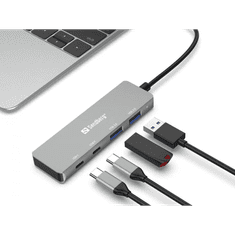 Sandberg 136-50 hálózati csatlakozó USB C-típus 5000 Mbit/s Szürke (136-50)