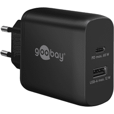 Goobay 65409 1x USB Type-C / 1x USB Type-A Hálózati töltő - Fekete (65W) (65409)