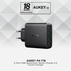 Aukey PA-T18 Hálózati 4xUSB gyorstöltő 42W Fekete (PA-T18)