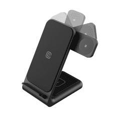 Crong PowerSpot Pivot Stand 3in1 Vezeték Nélküli Töltő - Fekete (15W) (CRG-PSPS-BLK)