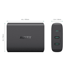 Aukey Hálózati 2xUSB + USB-C töltő 72W Fekete (PA-Y12)