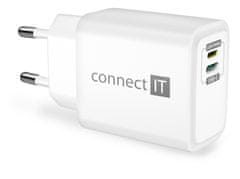 Connect IT DUPLEX töltőadapter 1xLightning + 1×USB-C, 20W, kábel 27W CWC-2090-WH, fehér