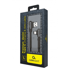 Gembird USB2J USB-A apa - USB-C apa 90° 2.0 Adat és töltő kábel - Fekete (1m) (CC-USB2J-AMLCML-1M)