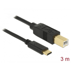 DELOCK 83666 USB-B apa - USB-C apa 2.0 Adat és töltő kábel - Fekete (3m) (83666)
