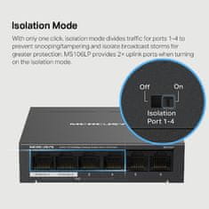 TP-LINK Kapcsoló Mercusys MS106LP 2x LAN, 4x LAN PoE-val, 40W