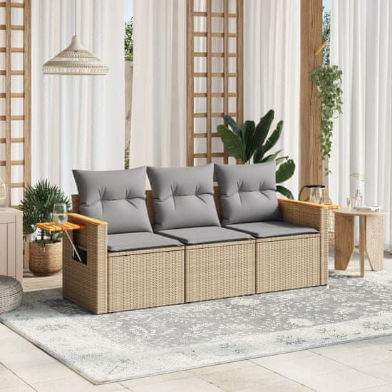 Greatstore 3 részes bézs polyrattan kerti ülőgarnitúra párnákkal