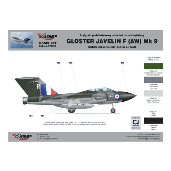 Mirage Hobby Gloster Javelin F Mk9 repülőgép műanyag modell (1:72) (872093)