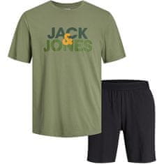Jack&Jones Férfi szett - póló és rövidnadrág JACULA Standard Fit 12255000 Oil Green (Méret S)