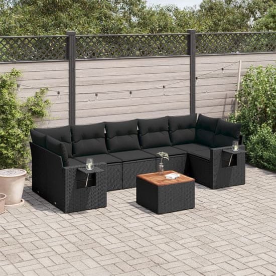 Greatstore 8 részes fekete polyrattan kerti ülőgarnitúra párnákkal