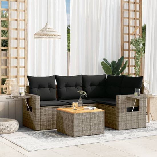 Greatstore 5 részes szürke polyrattan kerti ülőgarnitúra párnákkal