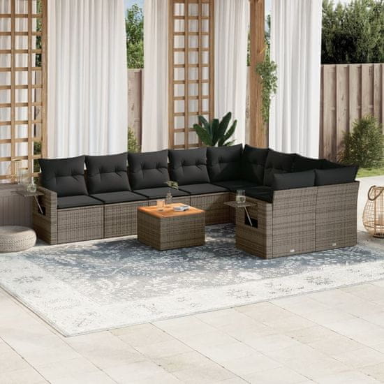 Greatstore 10 részes szürke polyrattan kerti ülőgarnitúra párnákkal