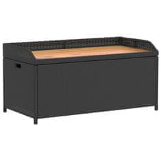 Greatstore fekete polyrattan és akácfa tárolópad 100 x 50 x 52 cm