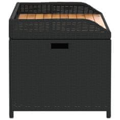 Greatstore fekete polyrattan és akácfa tárolópad 100 x 50 x 52 cm