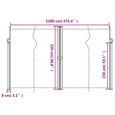 Vidaxl antracitszürke behúzható oldalsó napellenző 220 x 1200 cm (318086)