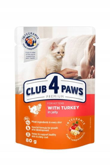 Club4Paws Premium Nedves cicatáp - pulyka zselében 24x80 g