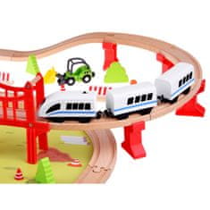 JOKOMISIADA Fából készült vasút a gyermekek számára közlekedési alap daru vonatpálya ZA4830