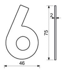 Házszám No.6 75mm rozsdamentes acél FEKETE