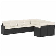 Greatstore 9 részes fekete polyrattan kerti ülőgarnitúra párnákkal