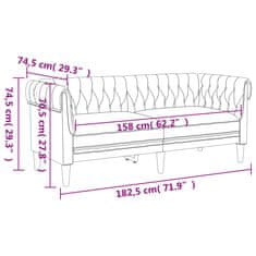 Vidaxl 2 személyes világosszürke szövet Chesterfield kanapé 372547