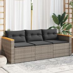 Greatstore 3 személyes szürke polyrattan kerti kanapé párnával