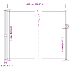 Vidaxl kék behúzható oldalsó napellenző 180 x 600 cm (4004536)