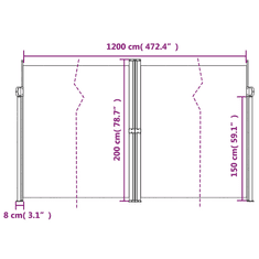 Vidaxl antracitszürke behúzható oldalsó napellenző 200 x 600 cm (4004853)