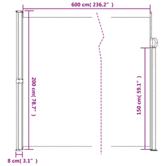 Vidaxl fekete behúzható oldalsó napellenző 200 x 600 cm (4004549)