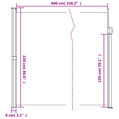 Vidaxl tópszínű behúzható oldalsó napellenző 220 x 600 cm