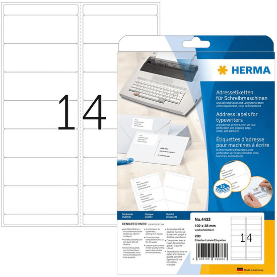 Herma Adressetik. 102x38 mm Papier Ecken rund 280 St. (4433)