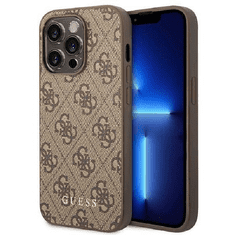 Guess 4G Metal Gold Logo Apple iPhone 14 Pro Max Bőr Tok - Barna (GUHCP14XG4GFBR)