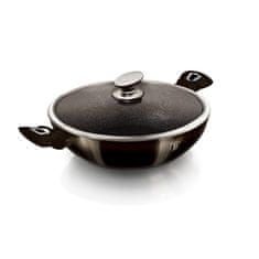 Berlingerhaus Wok serpenyő fedővel, márvány felülettel 30 cm Shiny Black Edition BH-7115