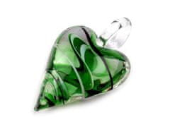 Üveg szív medál 30x45 mm - zöld pasztell színben