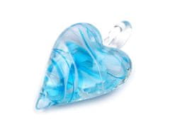 Üveg szív medál 30x45 mm - kék azúrkék