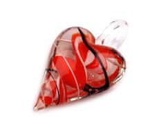 Üveg szív medál 30x45 mm - vörös eper