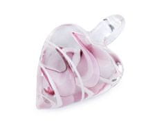 Üveg szív medál 30x45 mm - rózsaszín szentek szentje