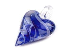 Üveg szív medál 30x45 mm - kobaltkék színben