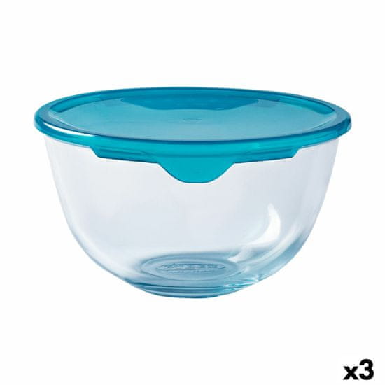 NEW Okrogla Posoda za Malico s Pokrovom Pyrex Cook & Store Modra 2 L 22 x 22 x 11 cm Silikon Steklo (3 kosov)