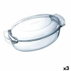 NEW Pekač Pyrex Classic S pokrovom Ovalne 39 x 23 x 15 cm Prozorno Steklo (3 kosov)