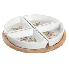 NEW Set za Aperitiv DKD Home Decor 21,5 x 21,5 x 1 cm Naraven Rdeča Pisana Gres Cottage Hiše