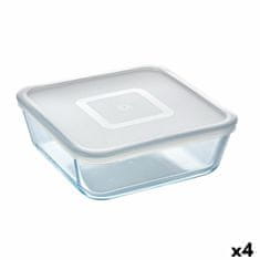 NEW Kvadratna Posoda za Malico s Pokrovom Pyrex Cook & Freeze 2 L 19 x 19 cm Prozorno Silikon Steklo (4 kosov)