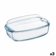 NEW Servirni krožnik Pyrex Classic S pokrovom 4,5 L 38 x 22 x 11 cm Prozorno Steklo (3 kosov)